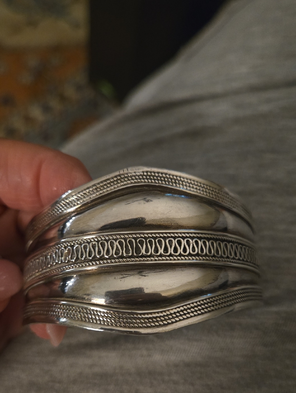 Elegant Sterling  SilverWide Statement Bracelet - Polished Design